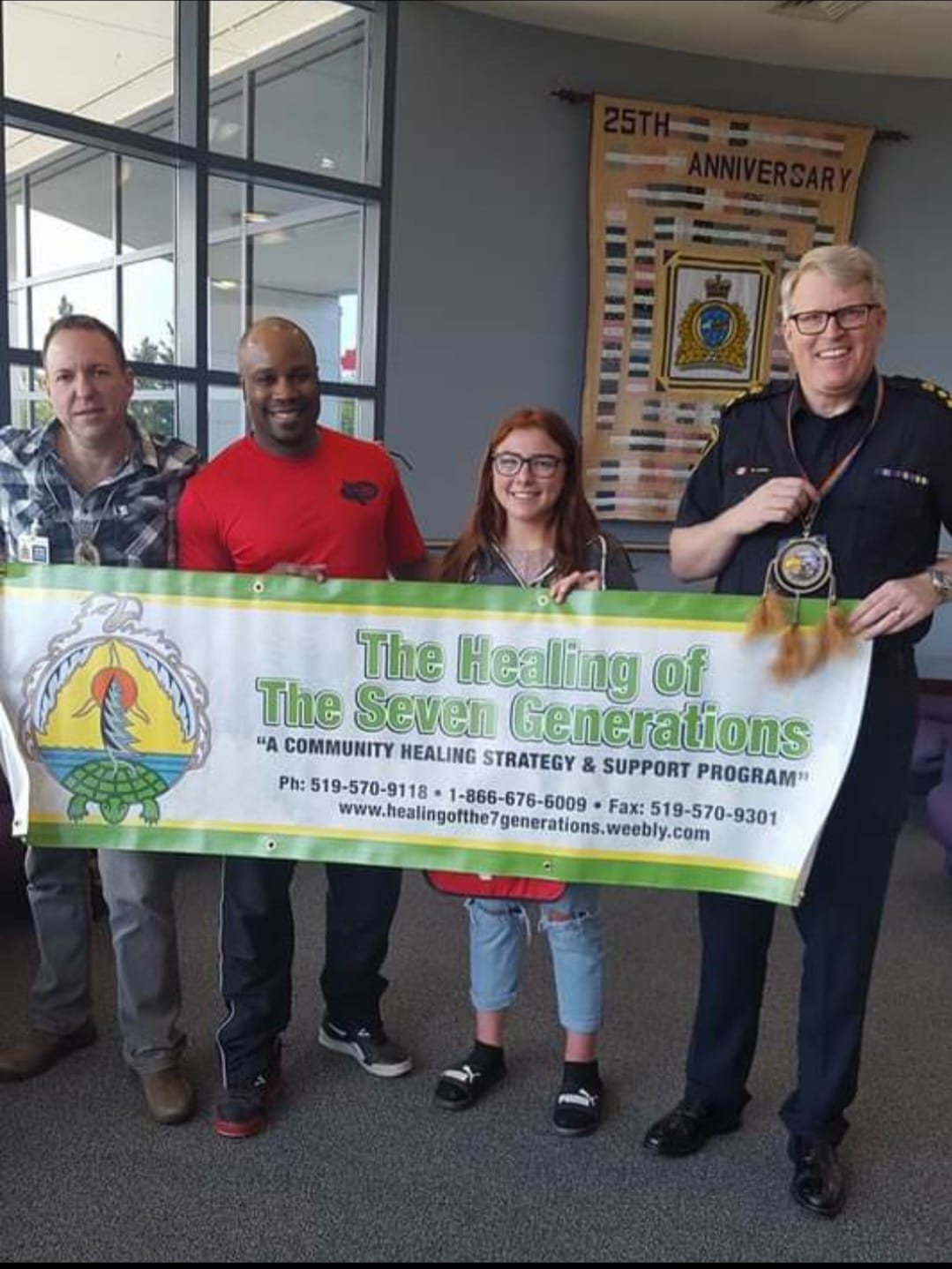 Fitz with Waterloo Regional Police Chief Bryan Larkin and youth supporting the Healing of the Seven Generations community program